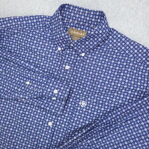Ariat Shirt Men's Medium Blue Geometric Button Down Long Sleeve Cotton Casual